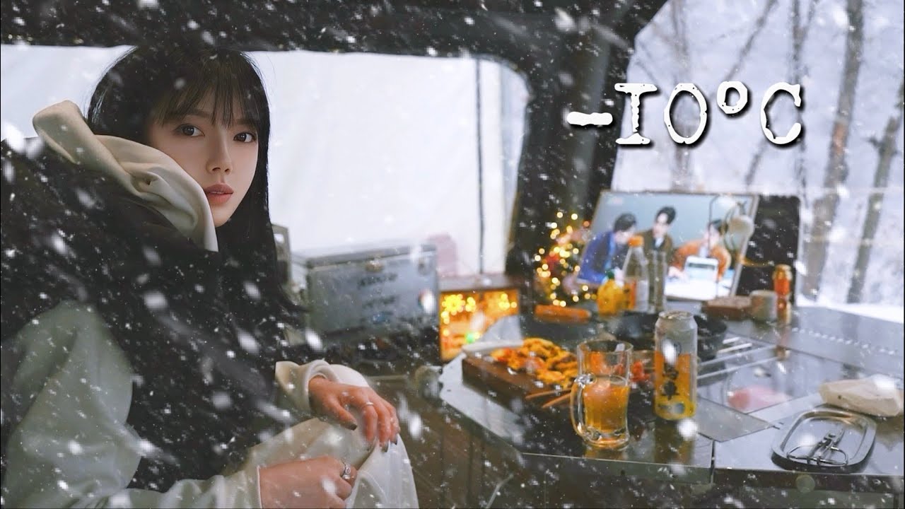 ❄️장박수아 3탄❄️폭설 주의보 내린 날🌨️ 집보다 따뜻한 에어 텐트 안에서 강아지와 하룻밤, 설중 캠핑, 동계 캠핑, 굴전🦪 헬리녹스 부대찌개, 솔로 캠핑 브이로그