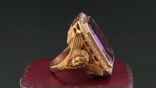 Rare Antique Imposing Amethyst Diamond Angel Bishop Ring 1890 ca