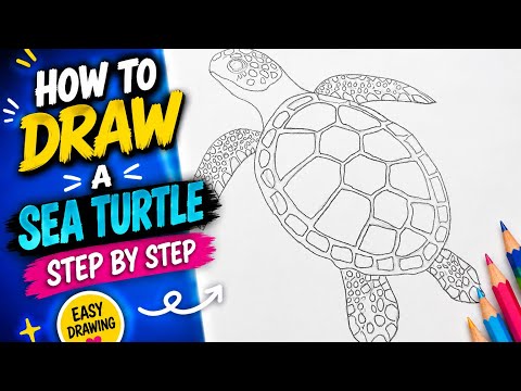 How to Draw a Sea Turtle Step by Step | Easy Drawing Tutorial | Draw a Realistic Sea Turtle