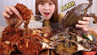 ASMR MukbangSoy Sauce Marinated Raw Crabs vs Spicy Raw Crabs! Which one do you prefer?