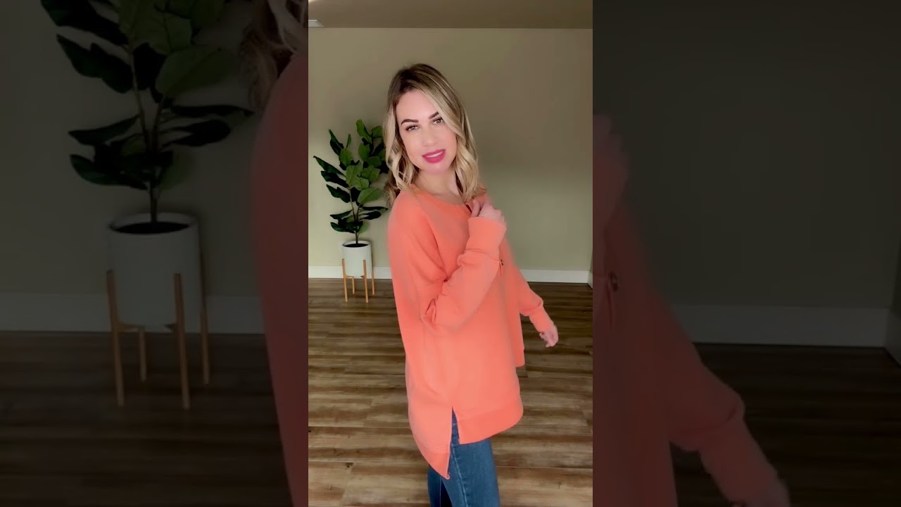 Button Front Oversized Henley In Spring Sunset