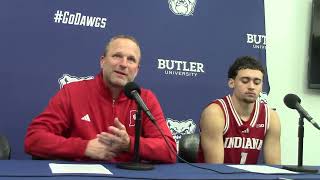 Darian DeVries and Darren Harris react to IU basketball's exhibition win at Butler
