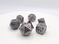 Old School 7 Piece DnD RPG Metal Dice Set: Orc Forged - Ancient Silver w/ Purple