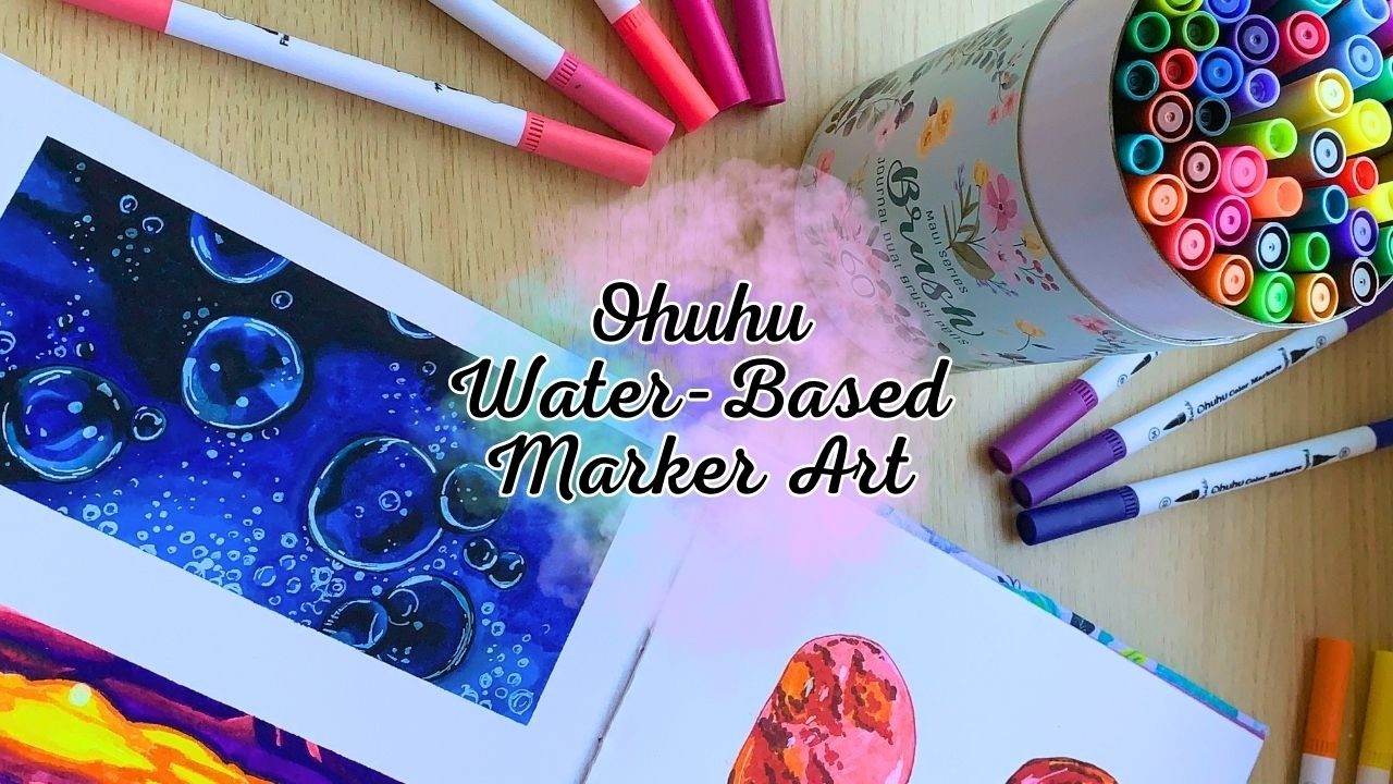 Creating with Ohuhu water-based markers + ASMR 🌇🌊