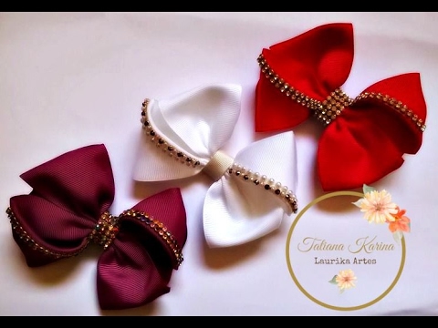 Laço Charmoso com detalhe em manta de strass (Kanzashi) by Tatiana Karina DIY/ Tutorial / How