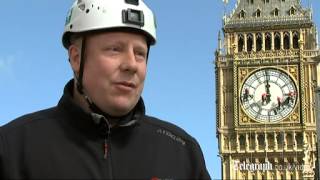 Big Ben gets a polish from acrobatic cleaners