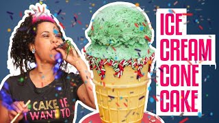 How To Make A Mint Chocolate Chip ICE CREAM CONE in CAKE | Yolanda Gampp | How To Cake It