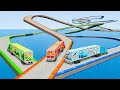 Mack truck vs Chick Hicks Truck vs Dinoco Truck vs Impossible Triple Wave Bridge - BeamNG.drive
