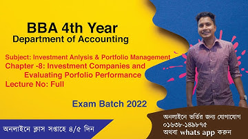 Chapter -8: Investment Companies and Evaluating Portfolio Performance | Lecture No -Full | IAPM