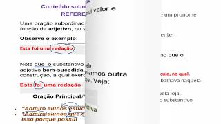 AULA SOBRE ORAÇÃO SUBORDINADA ADJETIVA – REFERENTE AO