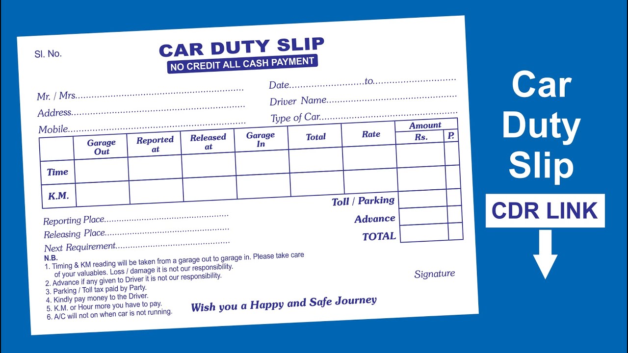 travel duty slip format