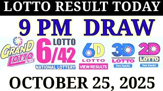 PCSO LOTTO RESULT 9PM TODAY DRAW 25 October, 2025 SWERTRES Ez2 PCSO 6/42 6/55 6D RESULT