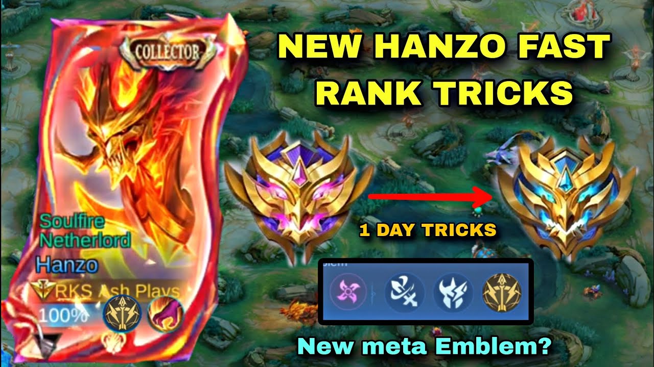 НОВЫЕ БЫСТРЫЕ ТРЮКИ ХАНЗО!! (ОТ МИФИЧЕСКОГО ДО MH ЗА 1 ДЕНЬ) НОВАЯ ЛУЧШАЯ СБОРКА И ЭМБЛЕМА ХАНЗО)