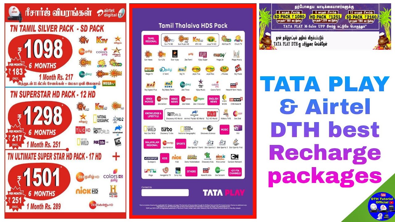 TATA Play Airtel DTH Best Recharge 6 Months HD Packages List In Tamil 