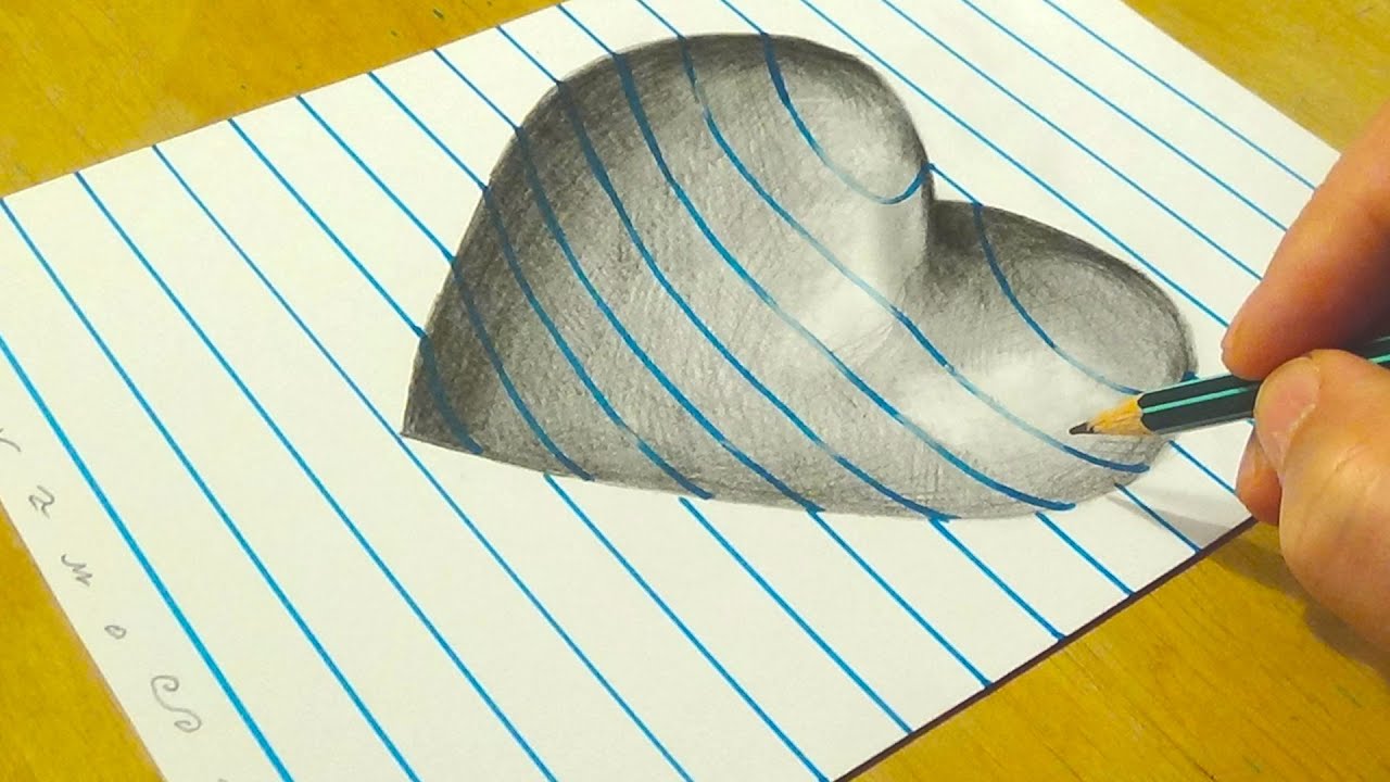 Drawing 3D Heart on Line Paper - Trick Art with Pencil - By Vamos - YouTube