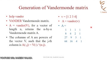 Generation of Vandermonde, Pascal & magic matrices in MATLAB