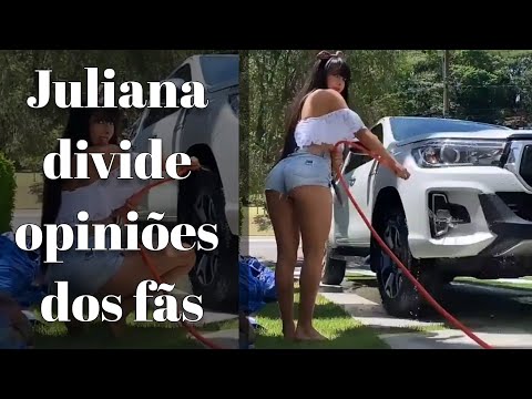 Juliana Caetano aproveita dia de sol para lavar carro e chama atenção dos fãs