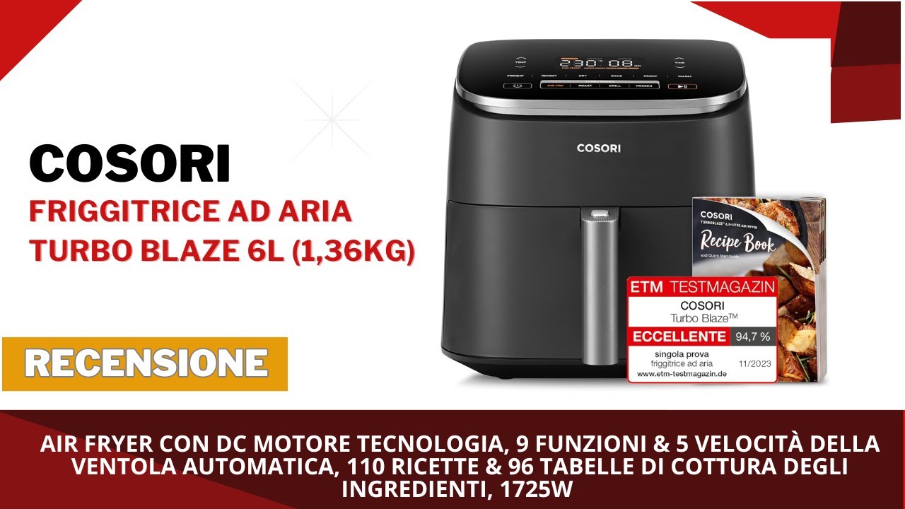 COSORI Friggitrice Ad Aria Turbo Blaze 6L Con 6 Accessori - Ventola A 5 Velocità, 9 Funzioni, 30-230°C - 3