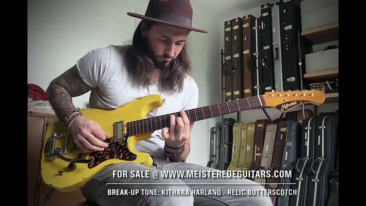 For sale @ www.MEISTEREDEGUITARS.com -breakuptone: Kithara Guitars Harland Bigsby butterscotch relic