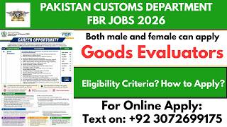 Pakistan Customs Department (FBR) | Custom Jobs Goods Evaluators 2026 | How to Apply?