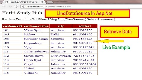 LinqDataSource to retrieve data GridView in Asp.Net | LinqDataSource Control