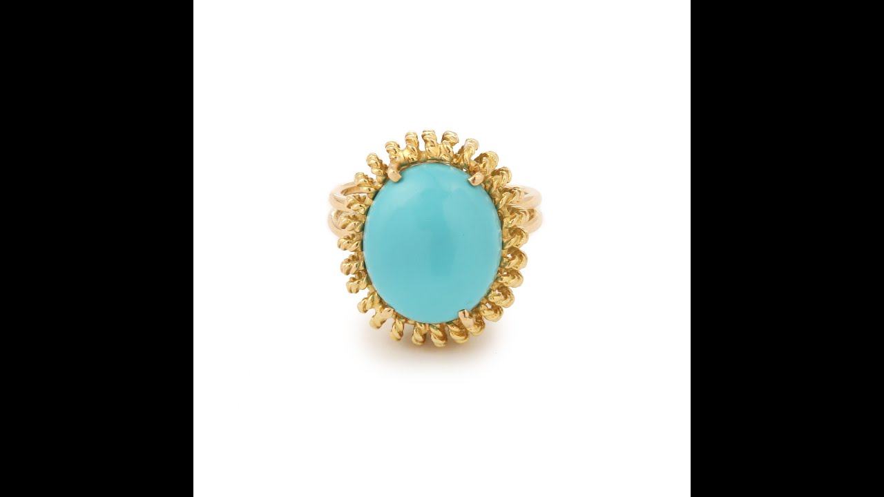 Vintage Sea Urchin Shaped Turquoise Cabochon 18 Carat Yellow Gold Ring