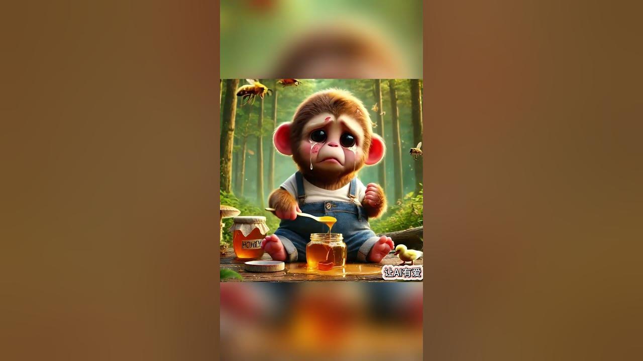It’s painful for the little monkey to eat honey #cute#ai  #funny #monkey #annie
