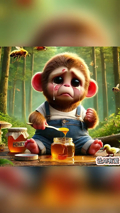 It’s painful for the little monkey to eat honey #cute#ai  #funny #monkey #annie