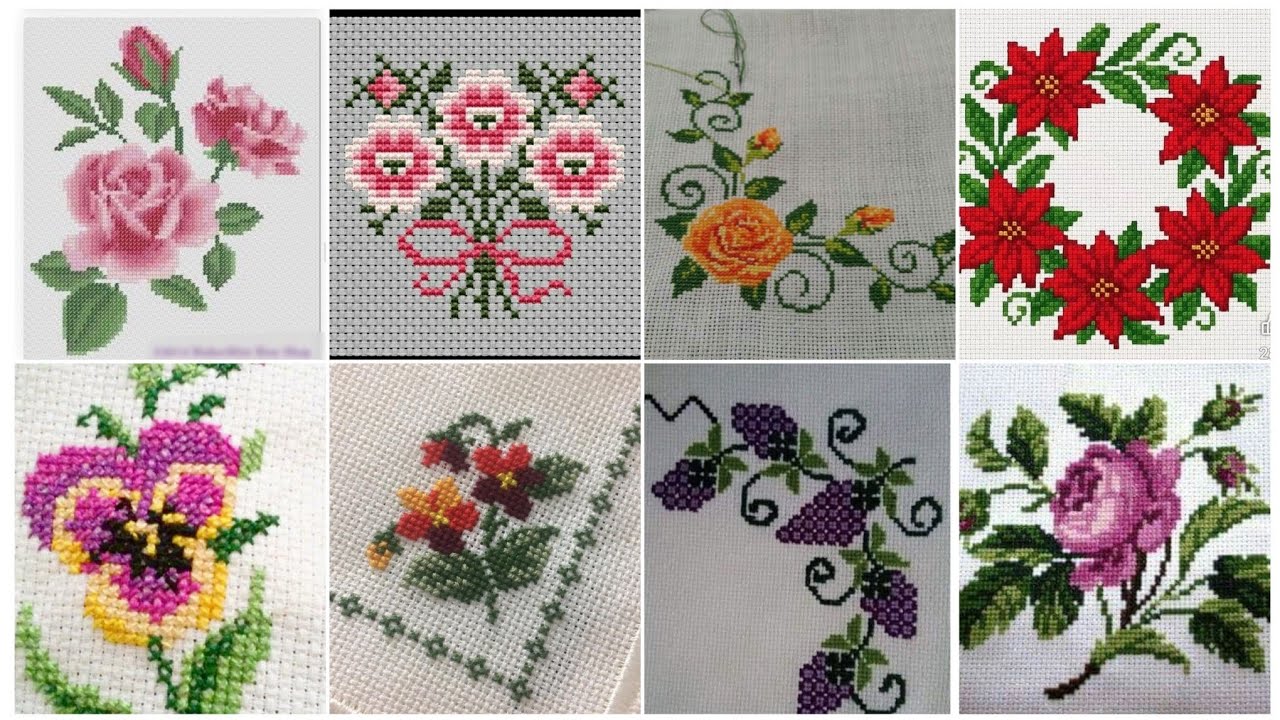 Floral cross stitch Hand embroidery  thick cotton / Beautifull Hand cross stitch
