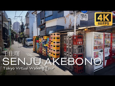 Walking back alley in Senju Akebono, Tokyo, 4k Japan