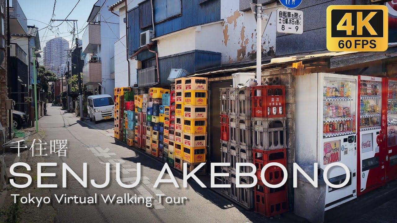 Прогулка по заднему переулку в Сэнджу Акебоно, Токио, Япония 4k