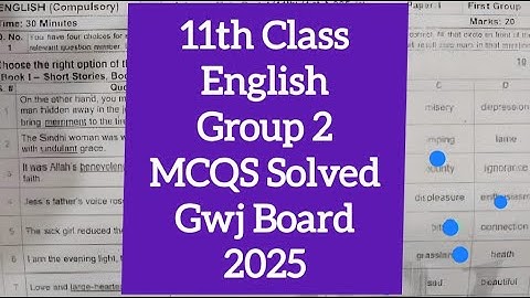 1st year English solved mcqs Gujranwala board group 2 paper 2025 11th English mcqs solved group 2