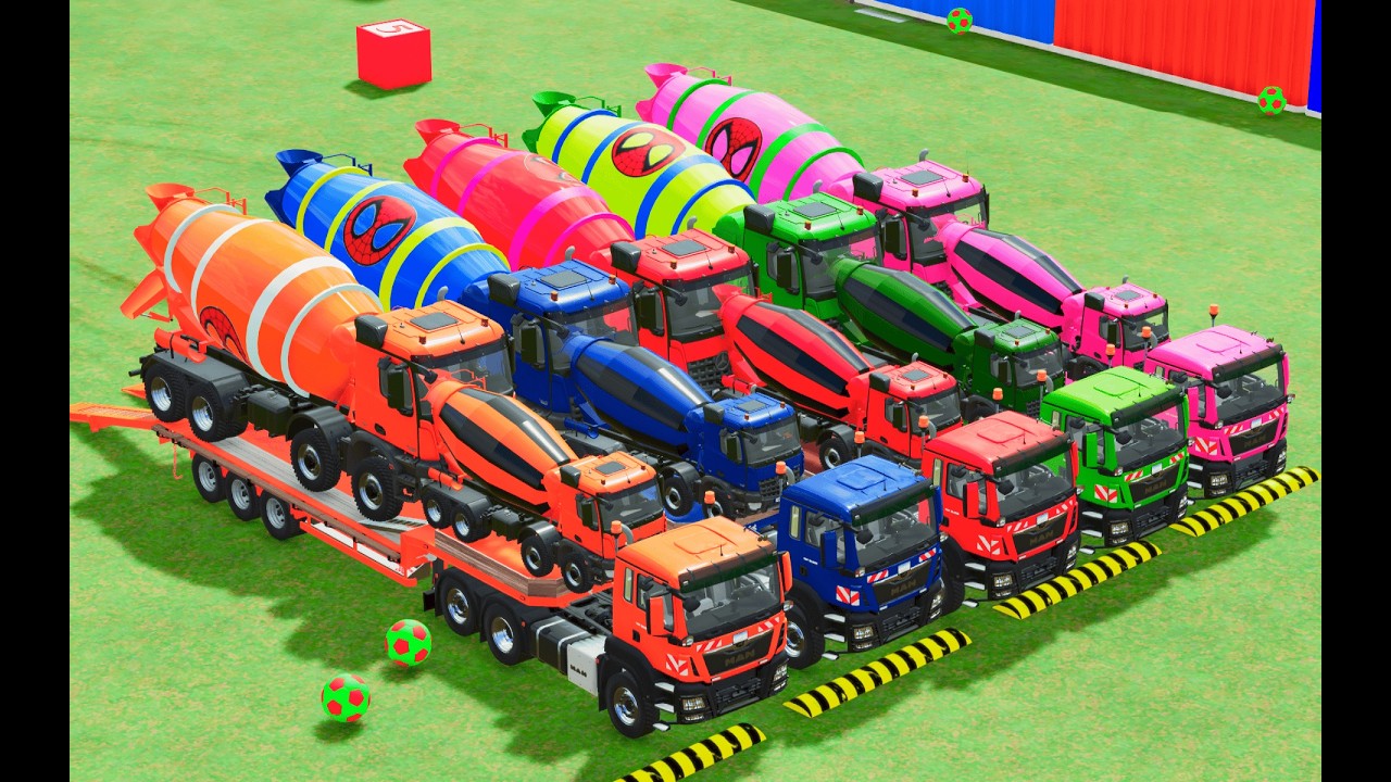 Garage with Colors   ALL MIXER TRUCK WITH DOUBLE FLATBED TRAILER TRUCK, MACK, VOLVO, FREIGHTLINER