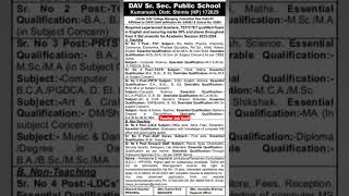Dav School Vacancy 2023  Dav Vacancy 2023  Dav School Teacher Recruitment 2023 Himachal Pradesh