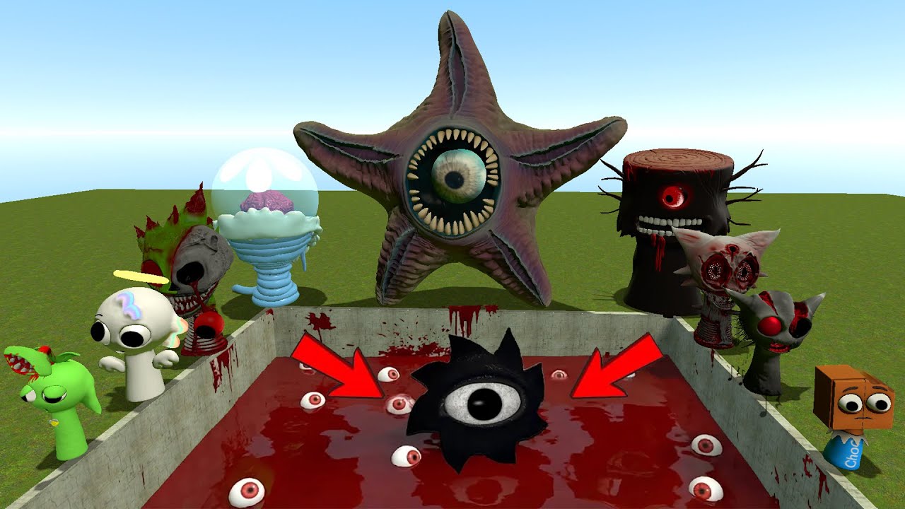 NEW ALL Mr SUN PHASES VS GIANT STAR FISH SEA MONSTER PHASE 2 in GIANT HOLE - Garry's Mod