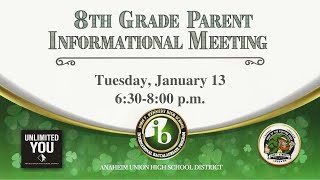 IB 8th Grade Parent Informational Meeting (Tuesday, Jan. 13, 2026)