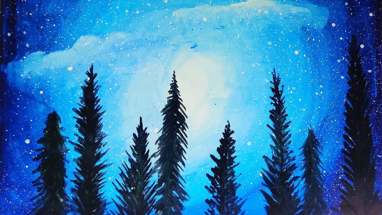 SIMPLE NIGHT SKY DRAWING BY POSTER COLOUR FOR BEGINNERS