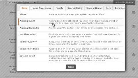 Alarm.com Notifications page