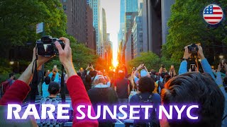 Crowd Gathers for Sunset in NYC - Manhattanhenge Memorial Day 2021