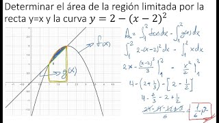 Hallar el área de la región delimitada por Y igual a X y Y igual a 2 menos (x-2) al cuadrado