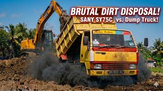 TRUCK SAVIOR: Sany SY75C Excavator Battles Soft Ground for Big Loads! screenshot 2