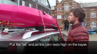 How to transport a kayak on a roof rack.