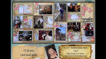 Projectlife scrapbook album layout process video tutorial - Land Down Under  by 13@arts 2023