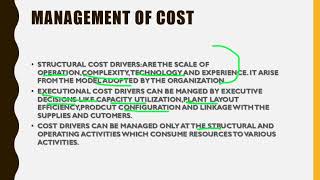 COST DRIVER ANALYSIS ACCOUNTING FOR MGMT