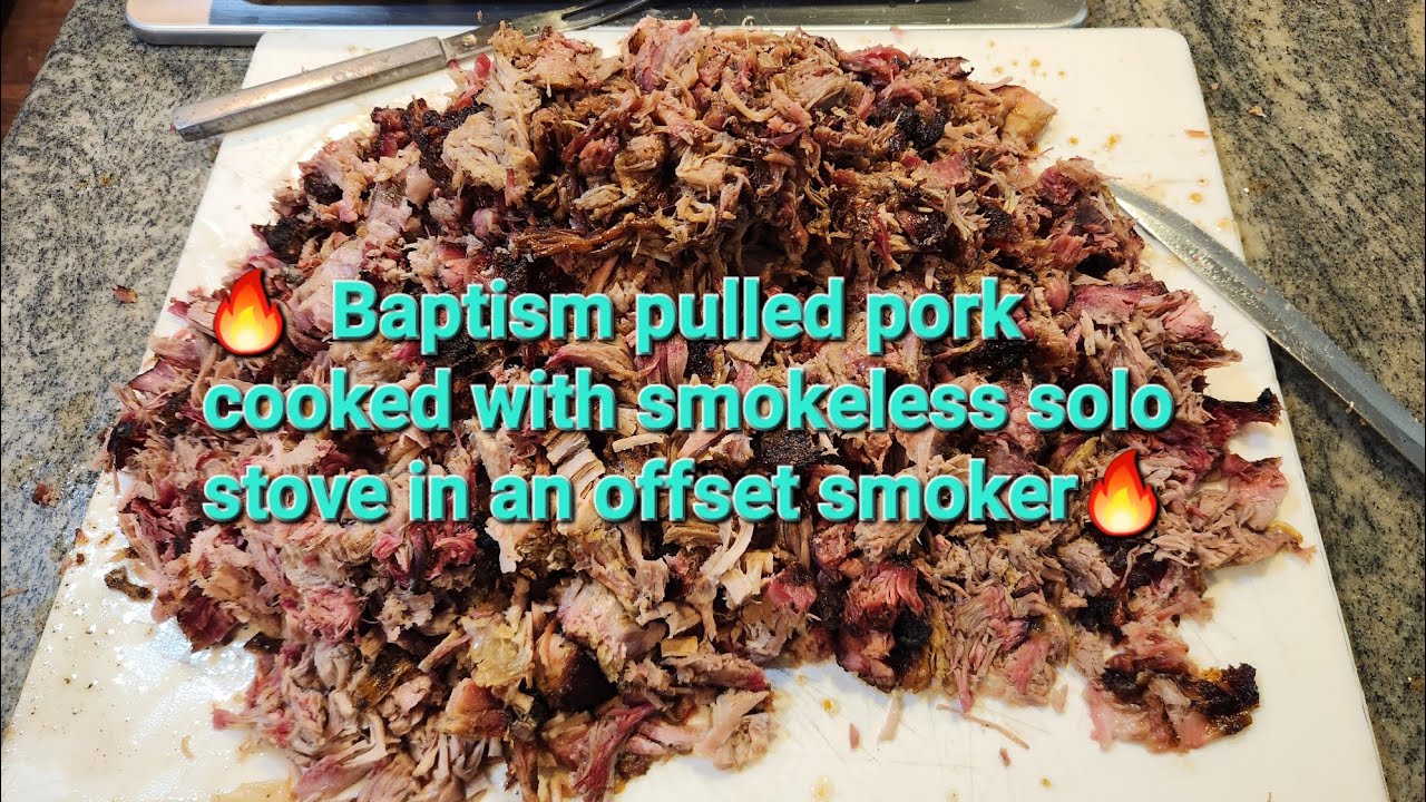 Baptism pulled pork 😋 with smokeless solo stove in offset smoker 🔥!