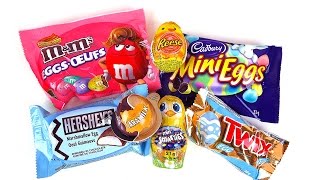 Easter Chocolate Egg Unboxing! Cadbury Eggs Reese Twix M&Ms Peanut Butter Caramel Egg