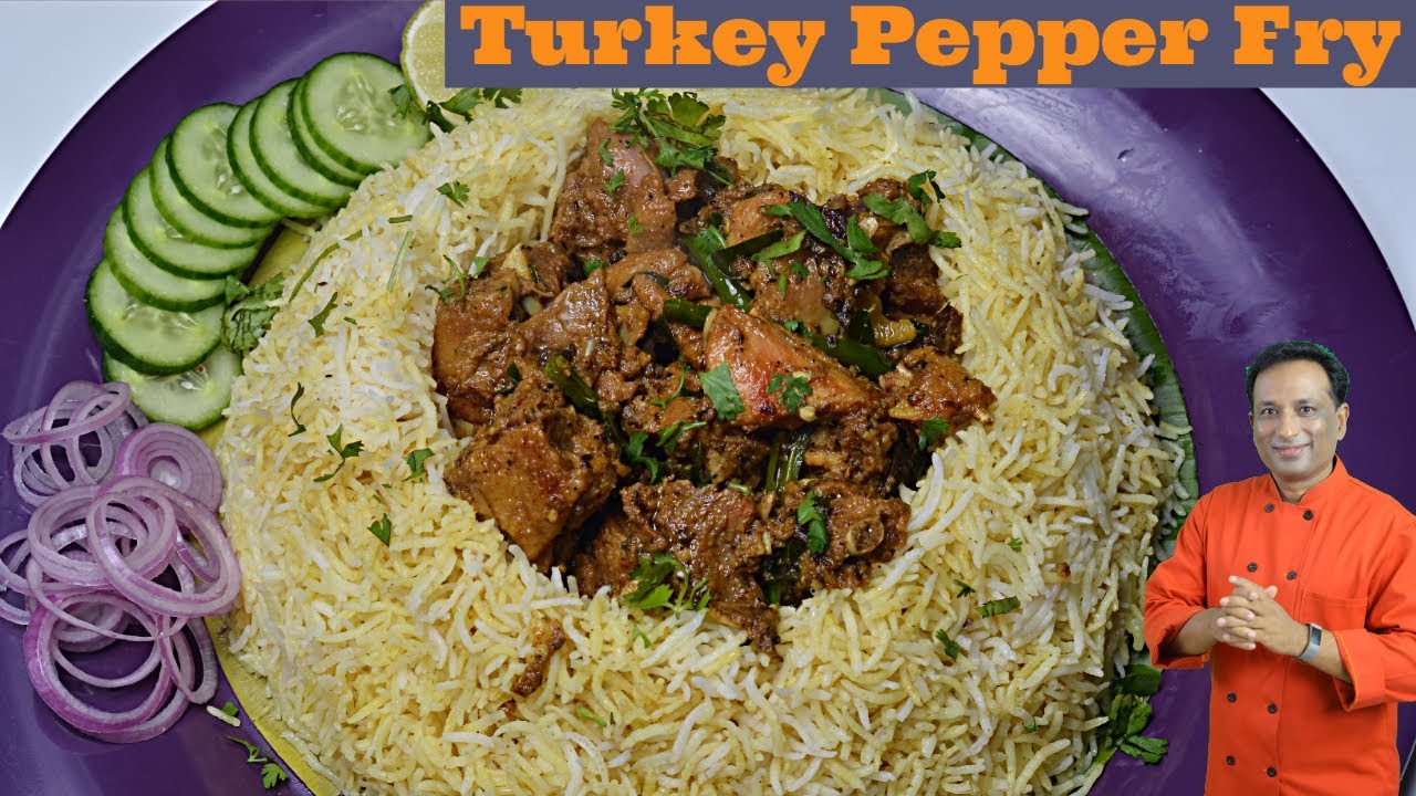 Pressure Cooker Turkey Pepper Fry with Biryani rice - I had to eat turkey For Thanks Giving - did it | Vahchef - VahRehVah