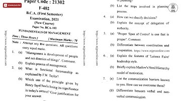 BCA 1ST SEM FUNDAMENTALS OF MANAGEMENT 2021 | MJPRU