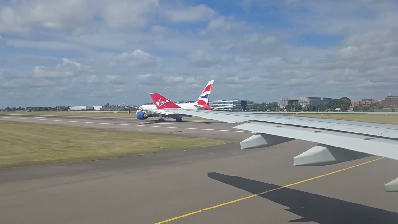 LHR - BOS - Virgin Atlantic - Taxi and takeoff on a sunny afternoon - August 2024