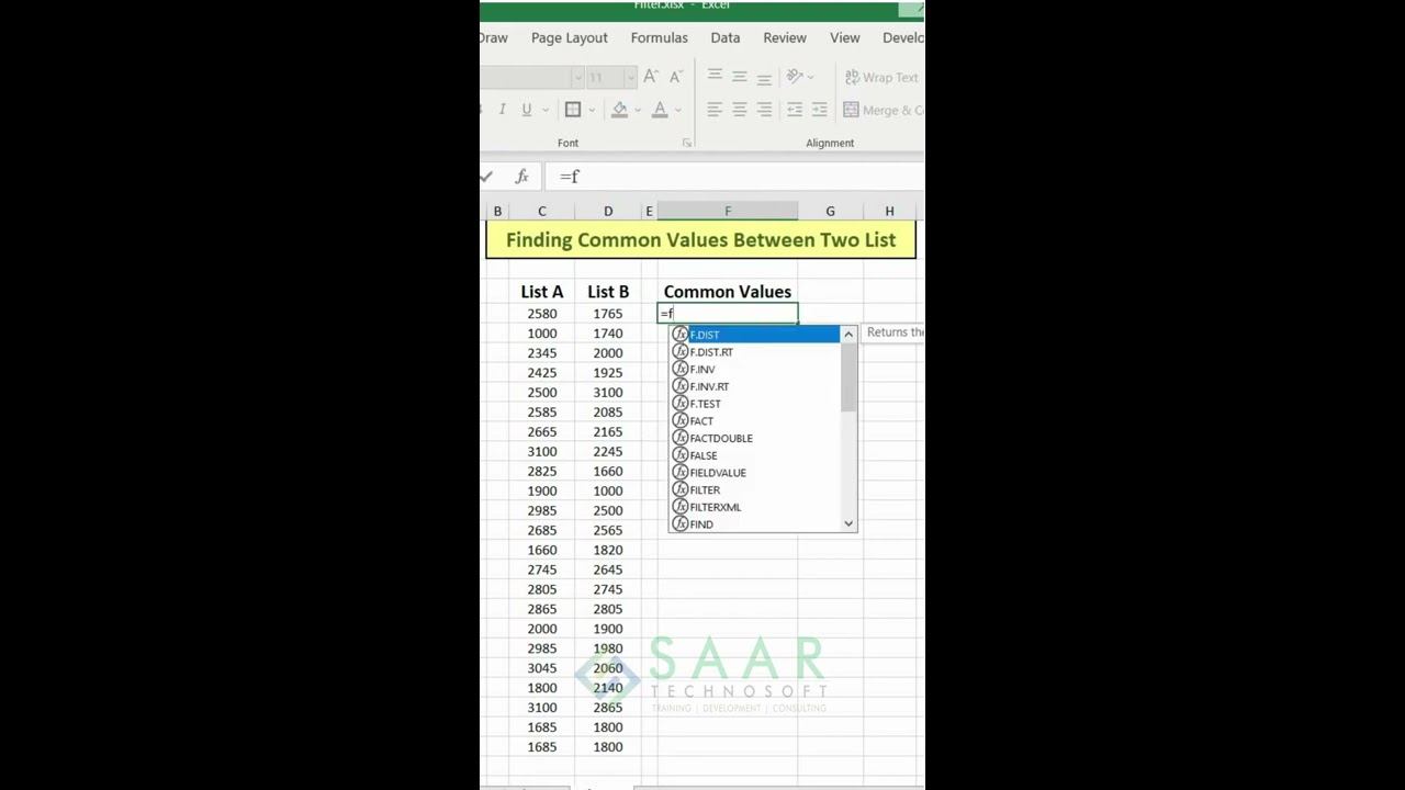 Find The Common Values Between Two Lists In Excel Using FILTER Function 365 2021